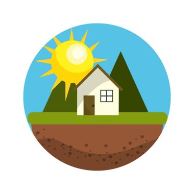 dağlar ve güneş, vektör çizim tasarım ile şirin hause