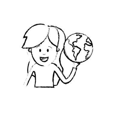 küresel dünya gezegen el vektör çizim içinde kadınla şekil
