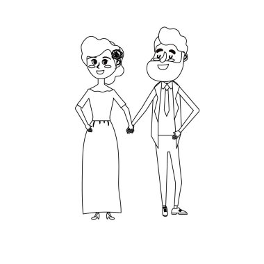 satır mutlu çift birlikte ve romantik kutlama vektör çizim