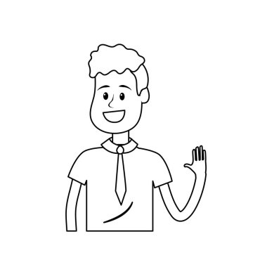 satır sevimli adam elinizi kaldırın ve güzel giyim, vektör çizim