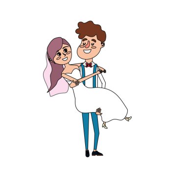 mutlu çift evlendi ve onun karısı vektör çizim taşıyan adam