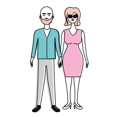 saç modeli ve şık giyim, vektör çizim ile güzel çift