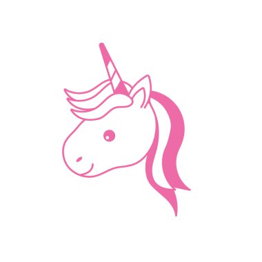 siluet şirin tek boynuzlu at kafası boynuz ve saç şekli vektör çizim ile