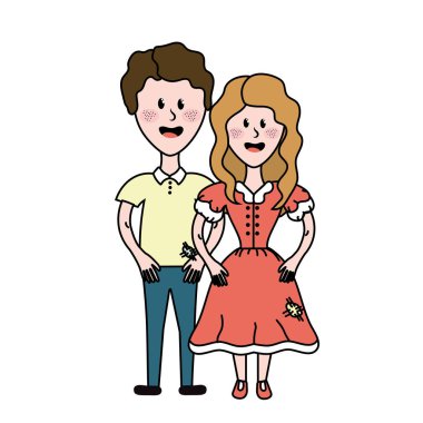 cute brazilian couple with hairstyle and typical clothes, vector illustration