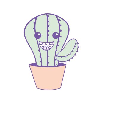 Kawaii şirin mutlu kaktüs bitki vektör çizim