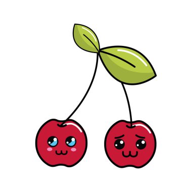 Kawaii utangaç ve dikkati kiraz meyve kutsal kişilerin resmi, vektör çizim