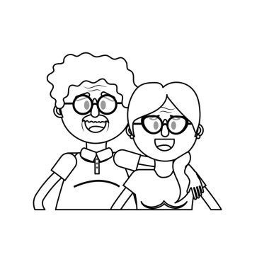 saç modeli ve gözlük ile eski çift hat illüstrasyon vektör