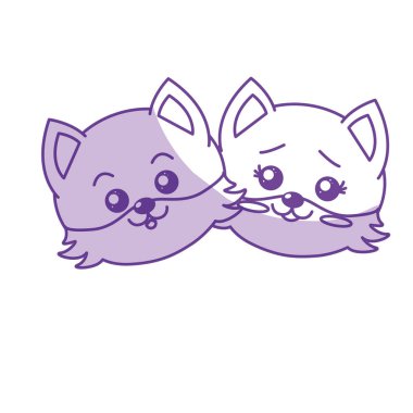 silhouette cute couple wild animal with beautiful expression vector illustration