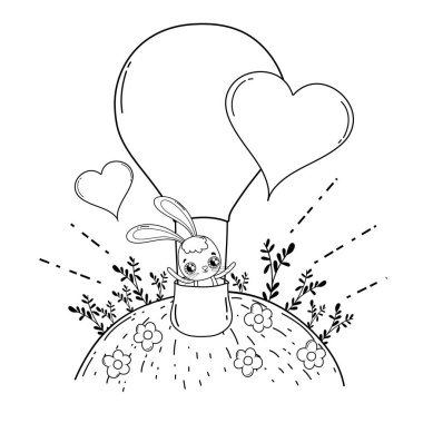 Sevgililer günü kalpleri ile sevimli tavşan. Tebrik kartı. vektör çizim
