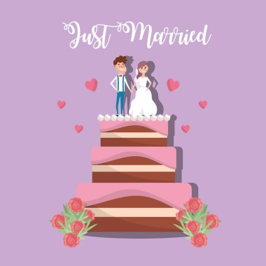 couple married to cake decoration design vector illustration