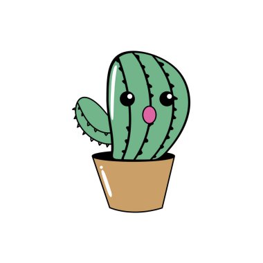 Kawaii şirin komik kaktüs bitki vektör çizim
