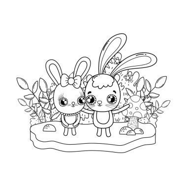 Şirin çift tavşan. Vektör çizim