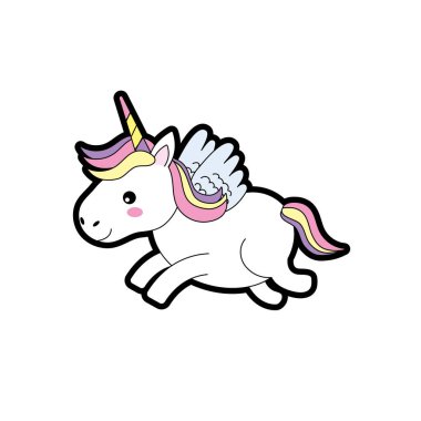 boynuz ve kanatları olan şirin at Tasarım vecto illüstrasyon