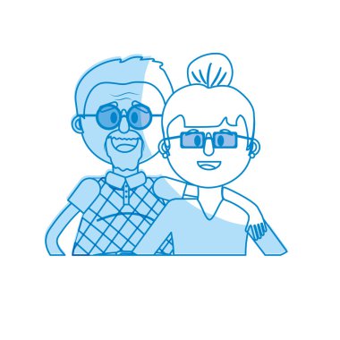 siluet vektör çizim saç modeli ve gözlük ile yaşlı çift