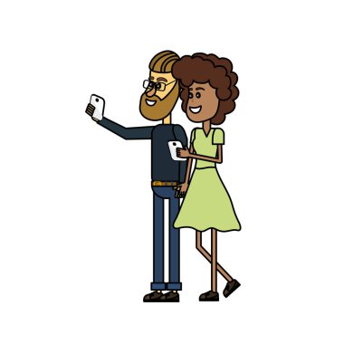 saç modeli ve smartphone el ile çift güzellik illüstrasyon vektör