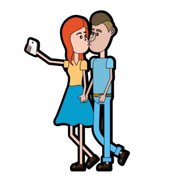 çiftin öpüştüğünü ve akıllı telefon vektör çizim ile alarak selfie