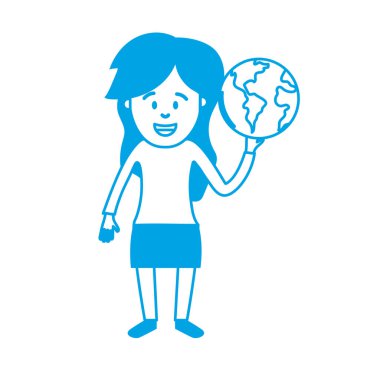 küresel dünya gezegen el vektör çizim içinde kadınla siluet