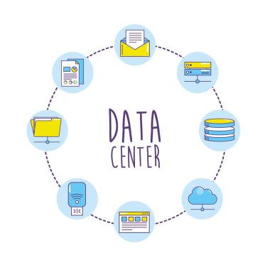Set teknoloji veri merkezi bağlantı vektör çizim