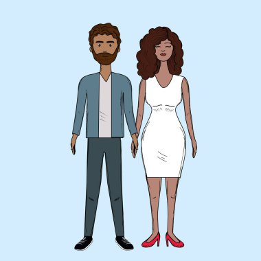 saç modeli ve şık giyim, vektör çizim ile güzel çift