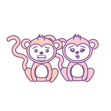 şirin çift vahşi hayvan güzel ifade vektör çizim ile maymun