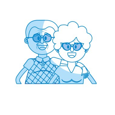 siluet vektör çizim saç modeli ve gözlük ile yaşlı çift