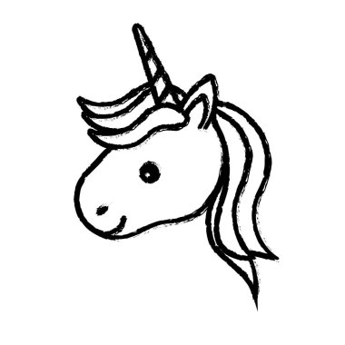 şirin tek boynuzlu at kafa boynuz ve saç şekli vektör çizim ile rakam