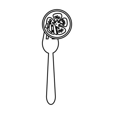 figure fresh slice tomato in the fork utensil, vector illustration
