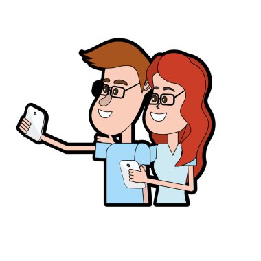 saç modeli ve smartphone el ile çift güzellik illüstrasyon vektör