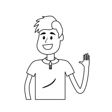 satır sevimli adam elinizi kaldırın ve güzel giyim, vektör çizim