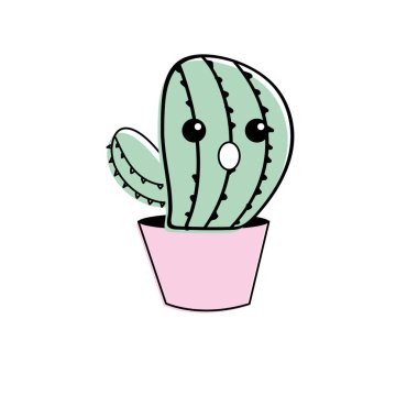 Kawaii şirin komik kaktüs bitki vektör çizim