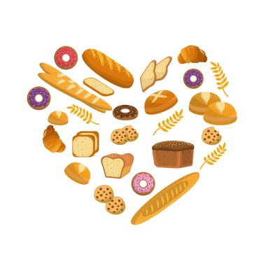 lezzetli ekmek, çörek ve çerezleri fırın, vektör çizim