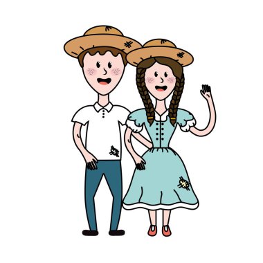 şapka ve tipik giyim vektör çizim ile şirin Brezilyalı çift