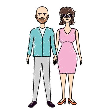 saç modeli ve şık giyim, vektör çizim ile güzel çift