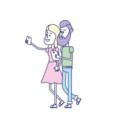 saç modeli ve smartphone el ile çift güzellik illüstrasyon vektör