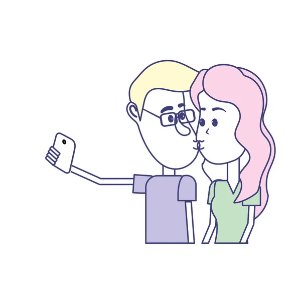 Coppia Baciare Prendere Selfie Con Smartphone Vettoriale Illustrazione — Vettoriale Stock