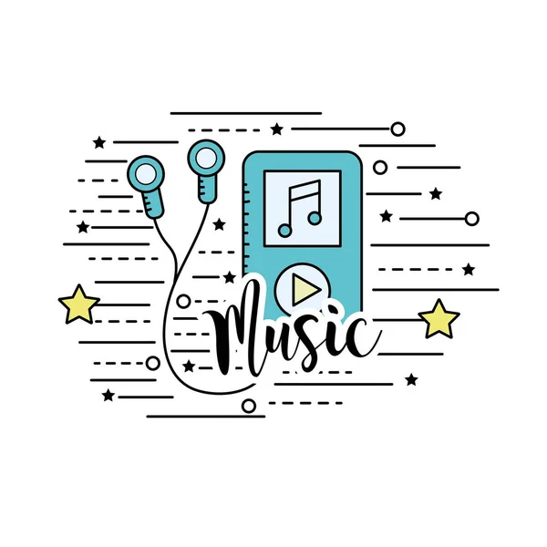 Mp3 Met Koptelefoon Luisteren Spelen Muziek Vectorillustratie — Stockvector