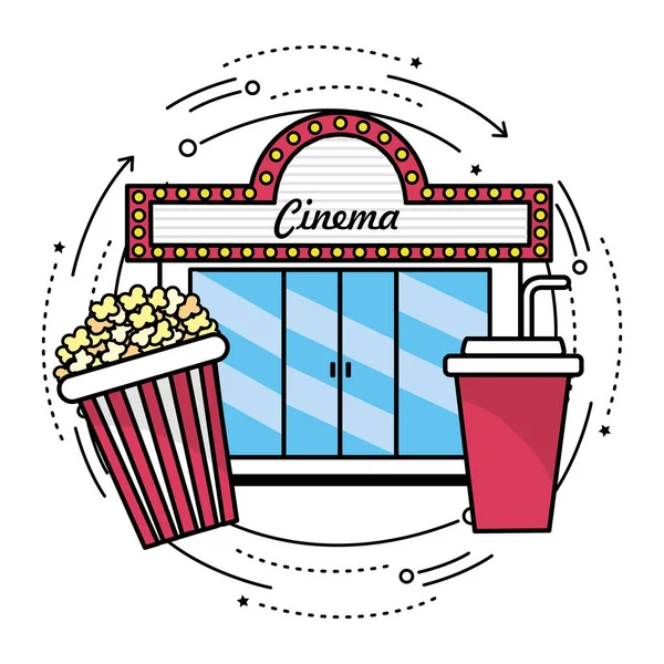 Cinéma Avec Pop Corn Soda Snack Illustration Vectorielle — Image vectorielle