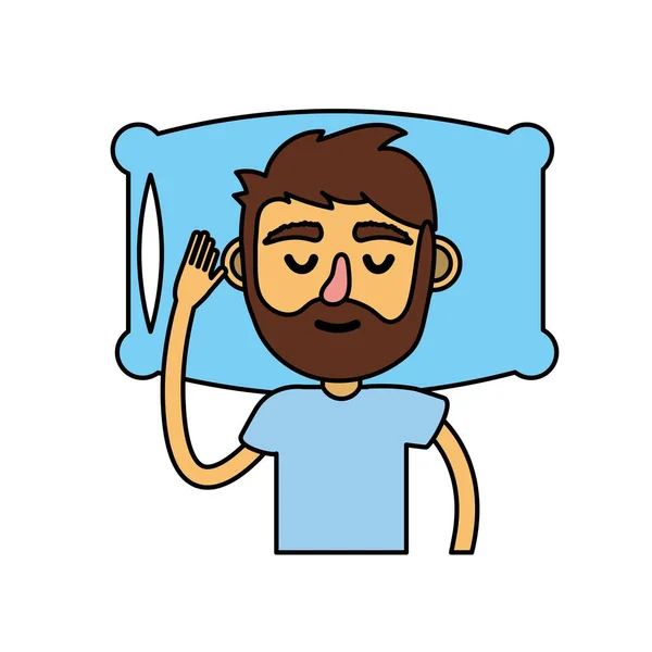 Homem Com Penteado Desing Adormecido Vetor Ilustração — Vetor de Stock