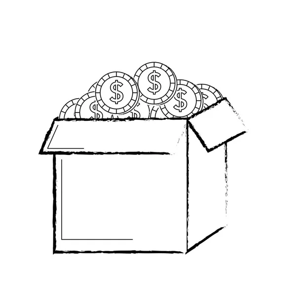 Figura Caja Abierta Con Monedas Dinero Efectivo Dentro Ilustración Vector — Archivo Imágenes Vectoriales