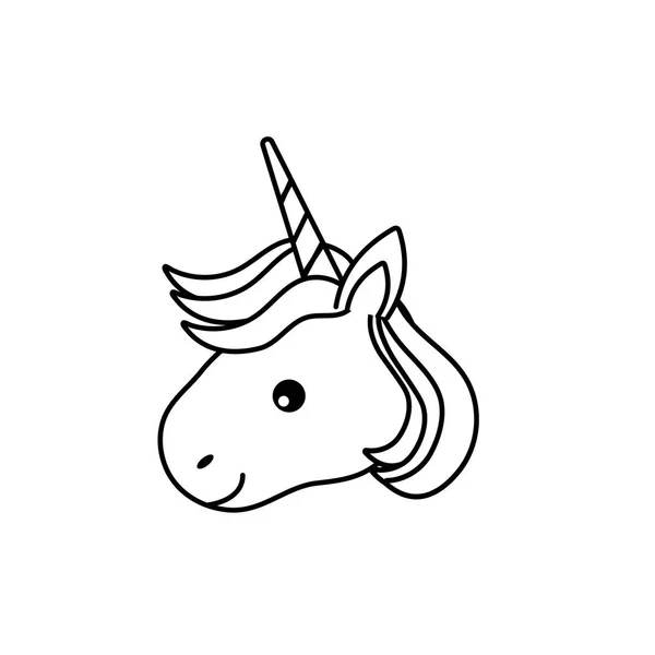 Line Cute Kepala Unicorn Dengan Tanduk Dan Gaya Rambut Vektor - Stok Vektor