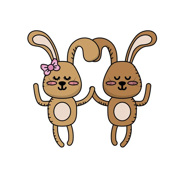 Cute Animal Couple Rabbit Together Vector Illustration — 图库矢量图片