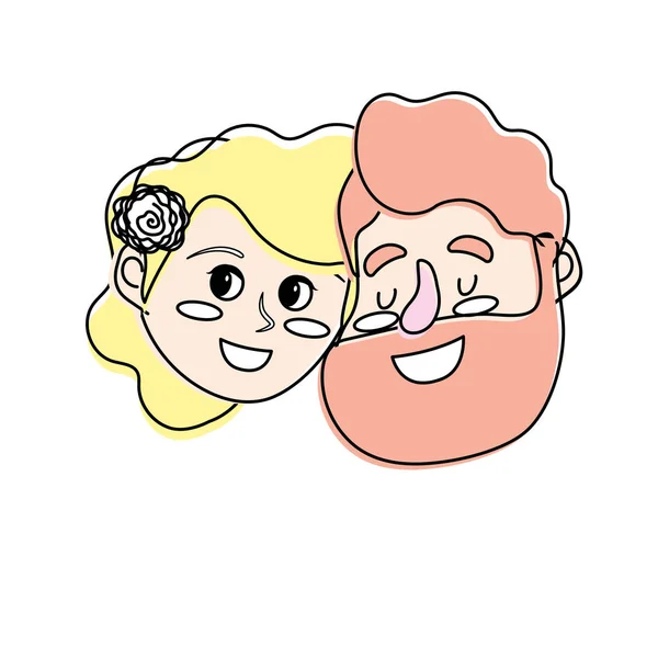 幸せなカップルの顔髪型デザイン ベクトル図を — ストックベクタ