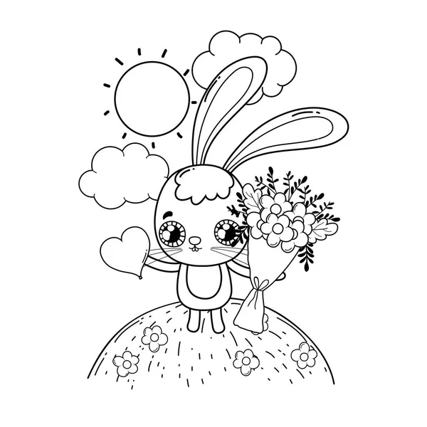 Niedliches Kaninchen Mit Herz Zum Valentinstag Grußkarte Vektorillustration — Stockvektor