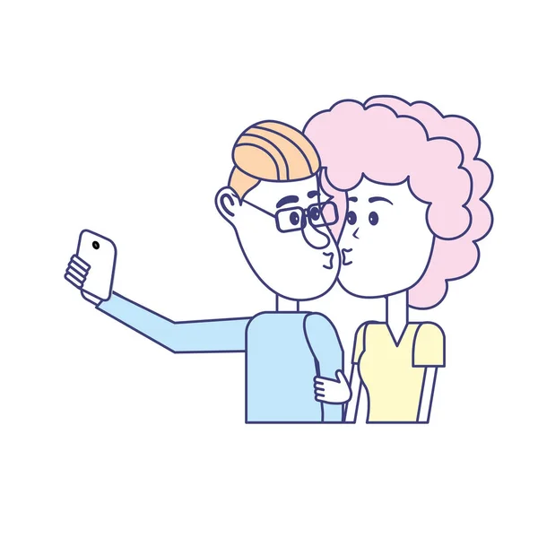 Para Całuje Biorąc Selfie Ilustracji Wektorowych Smartphone — Wektor stockowy