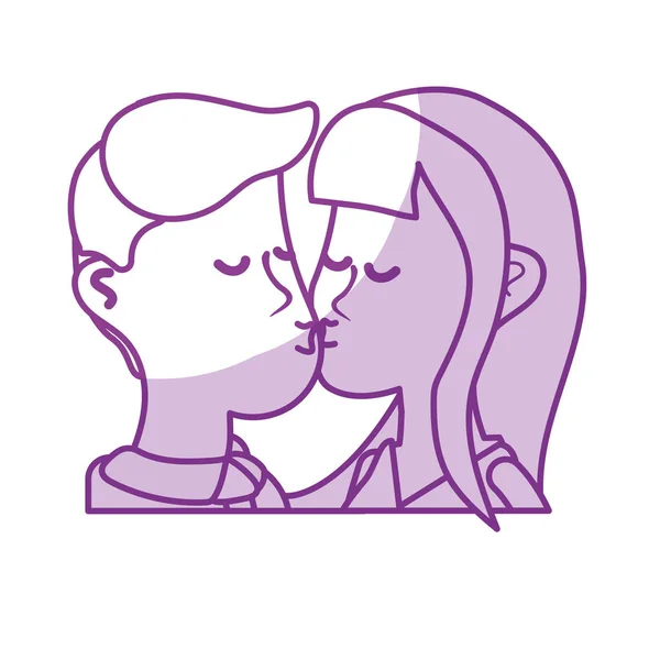 シルエットのかわいいカップルがロマンチックなシーン ベクトル図をキス — ストックベクタ