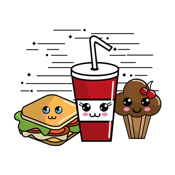 Kawaii Fast Food Icône Expression Adorable Illustration Vectorielle — Image vectorielle