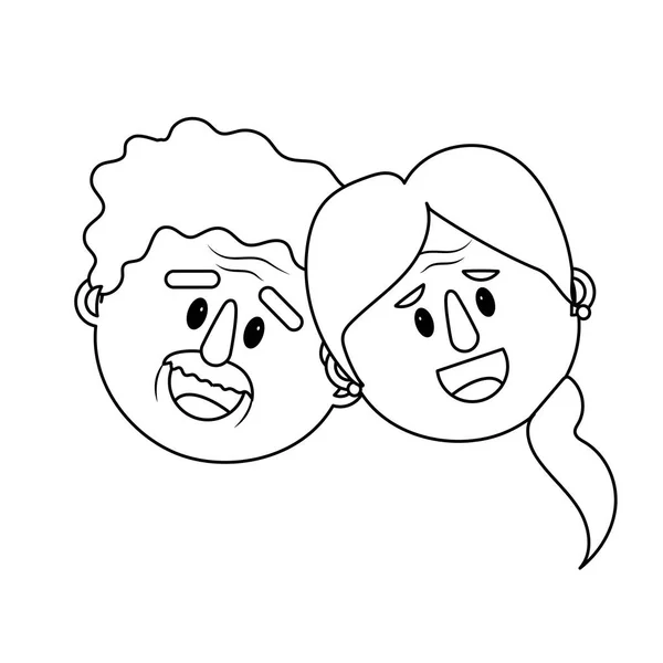 Linie Altes Paar Gesicht Mit Frisur Vektor Illustration — Stockvektor