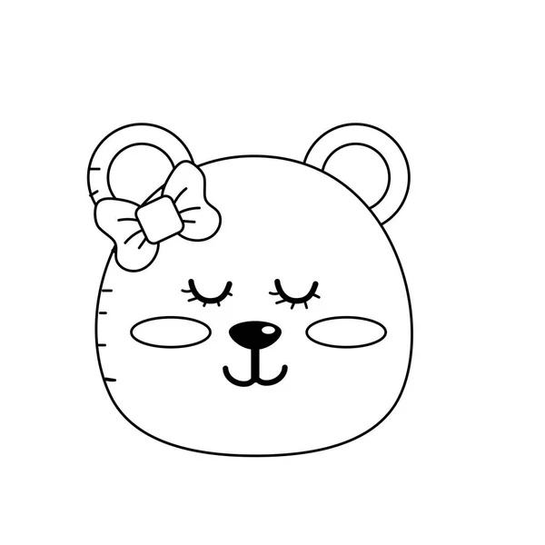 Line Teddy Bear Girl Head Animal Wild Vector Illustration — Stock Vector
