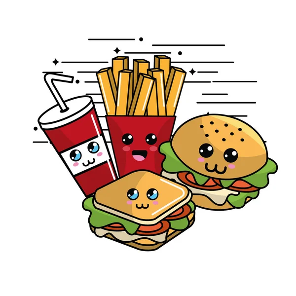 Kawaii Fast Food Icône Expression Adorable Illustration Vectorielle — Image vectorielle