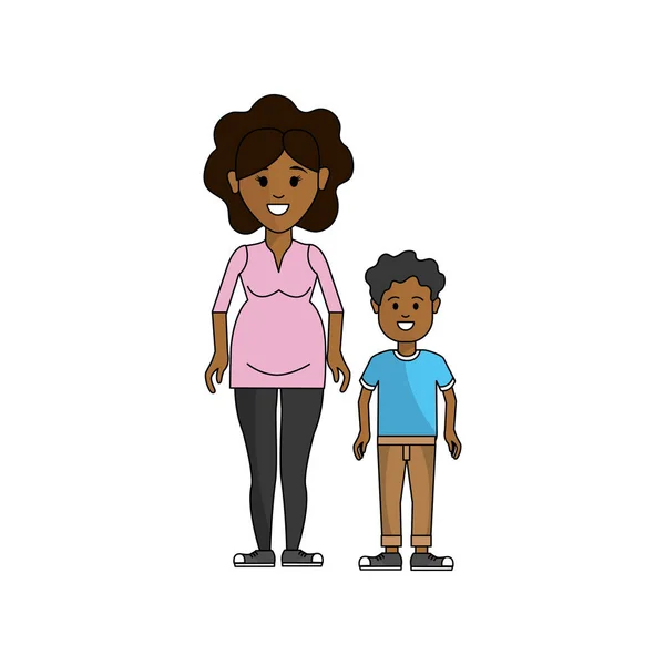 妊娠中の女性と彼女の息子のアイコン ベクトル イラスト デザイン — ストックベクタ
